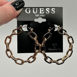 Guess Gold Chain‎ Link Hoop Earrings Statement Modern Fashion Jewelry Women NEW